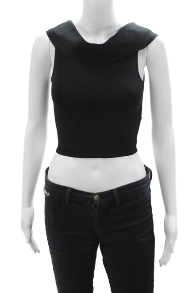Olivaceous, Women Cropped Tank Black Mock Neck Rayon/Nylon Size S