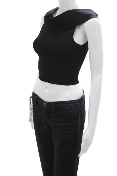 Olivaceous, Women Cropped Tank Black Mock Neck Rayon/Nylon Size S
