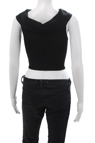 Olivaceous, Women Cropped Tank Black Mock Neck Rayon/Nylon Size S