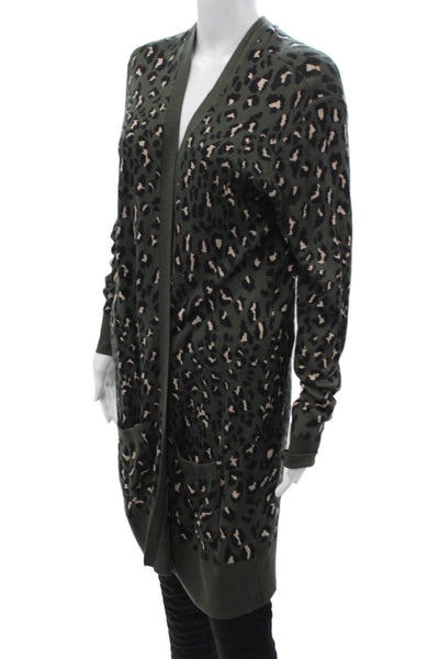 Theo & Spence Women Green Animal Print V-Neck Rayon Cardigan Long Sleeve Size M