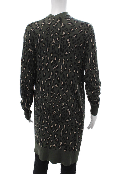 Theo & Spence Women Green Animal Print V-Neck Rayon Cardigan Long Sleeve Size M