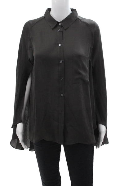 Haute Hippie Womens Black Silk Collared Sleeveless Button-Up Blouse Size L