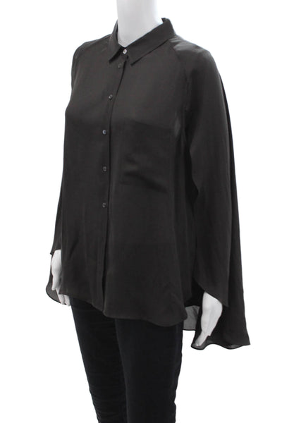 Haute Hippie Womens Black Silk Collared Sleeveless Button-Up Blouse Size L