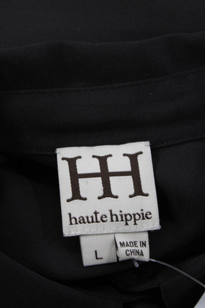 Haute Hippie Womens Black Silk Collared Sleeveless Button-Up Blouse Size L