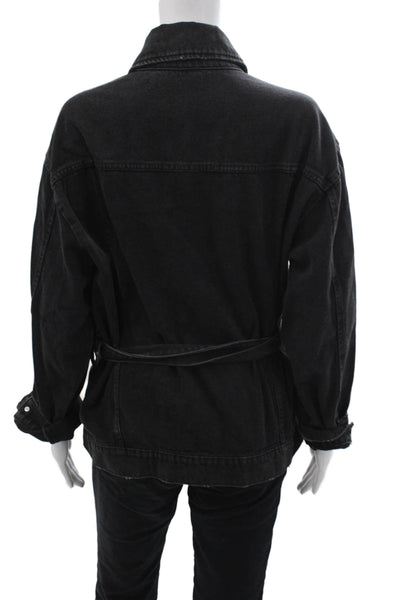 Z1975 Zara Basic Womens Black Cotton Collared Buckle 90s Fall Jacket Size S