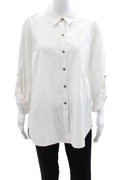 Equipment Femme Womens Collared Long Sleeve Cotton Tunic Button-Up White Size L