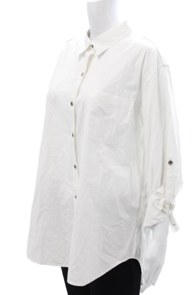 Equipment Femme Womens Collared Long Sleeve Cotton Tunic Button-Up White Size L