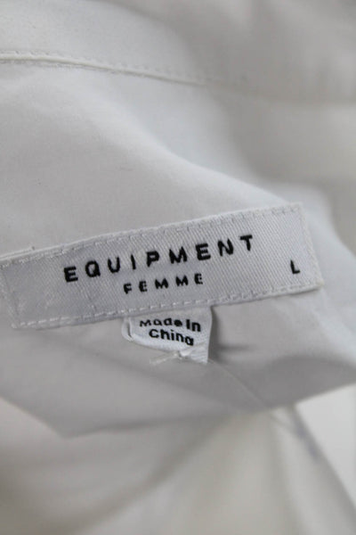 Equipment Femme Womens Collared Long Sleeve Cotton Tunic Button-Up White Size L