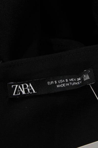 Zara Women Black Sleeveless Silk Tie-Front Top Size S