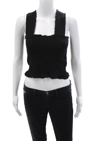 Cotton Candy LA Womens Cropped Square Neck Tank Black Rayon Boho Size S