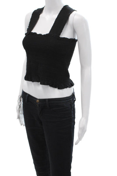 Cotton Candy LA Womens Cropped Square Neck Tank Black Rayon Boho Size S