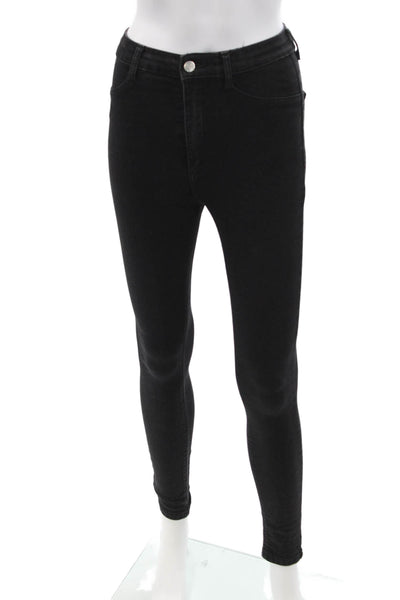 Zara Women Skinny Jeggings Black Mid Rise Denim Button Size 4
