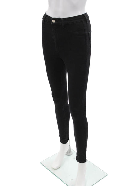 Zara Women Skinny Jeggings Black Mid Rise Denim Button Size 4