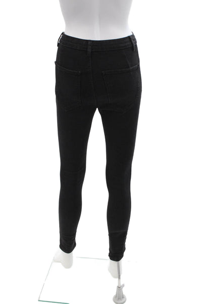 Zara Women Skinny Jeggings Black Mid Rise Denim Button Size 4