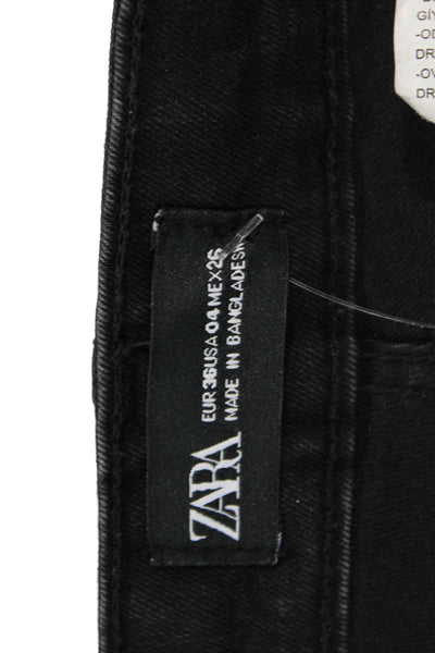 Zara Women Skinny Jeggings Black Mid Rise Denim Button Size 4
