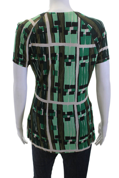 Weekend Max Mara Women Jersey Tunic V-Neck Green Geometric Short Sleeve Size L