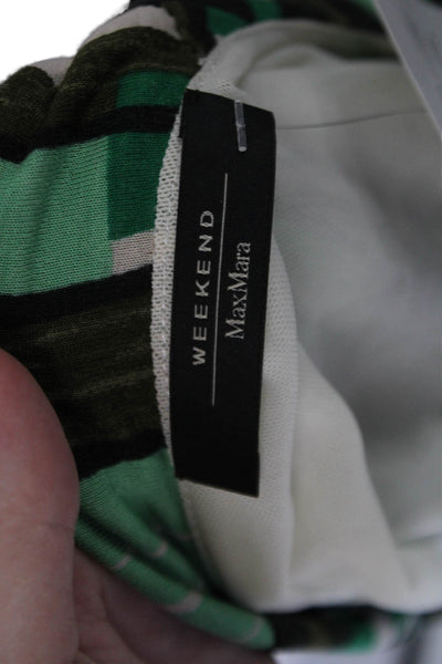 Weekend Max Mara Women Jersey Tunic V-Neck Green Geometric Short Sleeve Size L