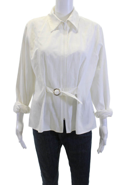 Anne Fontaine Women White Cotton Blend Buckle Long Sleeve Jacket Size 5