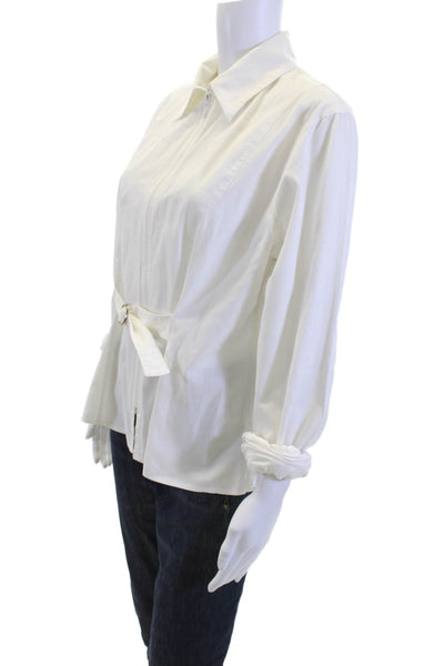 Anne Fontaine Women White Cotton Blend Buckle Long Sleeve Jacket Size 5
