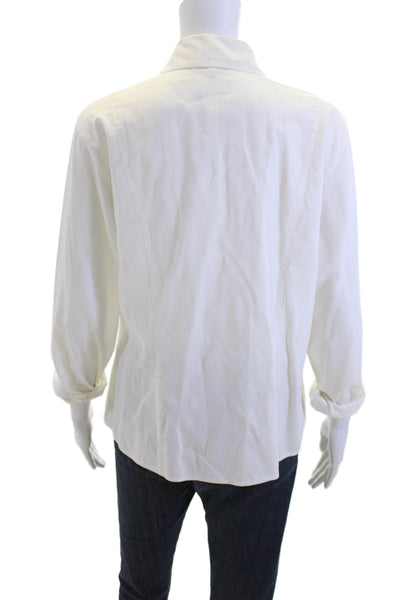 Anne Fontaine Women White Cotton Blend Buckle Long Sleeve Jacket Size 5