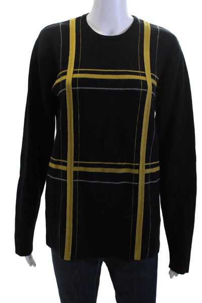 Paul Smith Women Pullover Black Merino Wool Check Crew Neck Long Sleeve Size L