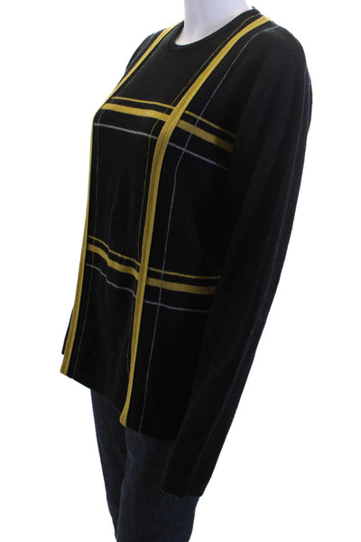 Paul Smith Women Pullover Black Merino Wool Check Crew Neck Long Sleeve Size L