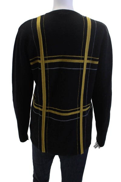 Paul Smith Women Pullover Black Merino Wool Check Crew Neck Long Sleeve Size L