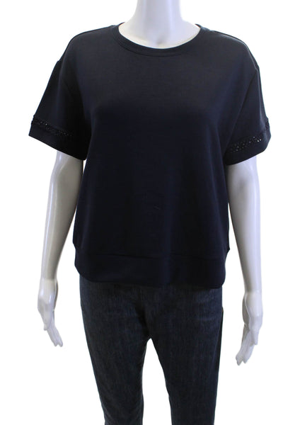Elie Tahari Women Basic Dark Blue T-Shirt Crew Neck Short Sleeve Size M
