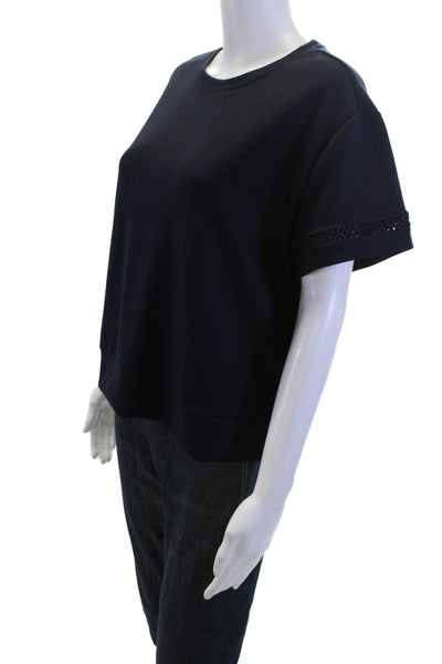 Elie Tahari Women Basic Dark Blue T-Shirt Crew Neck Short Sleeve Size M