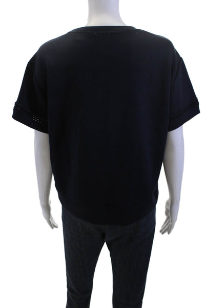 Elie Tahari Women Basic Dark Blue T-Shirt Crew Neck Short Sleeve Size M