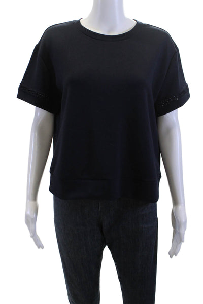 Elie Tahari Women Pullover Sweatshirts Dark Blue Crew Neck Short Sleeve Size M