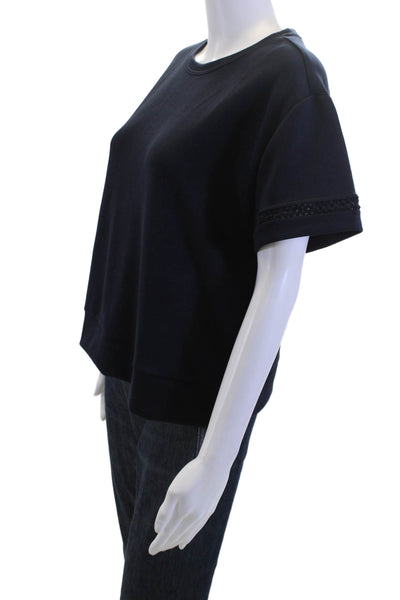 Elie Tahari Women Pullover Sweatshirts Dark Blue Crew Neck Short Sleeve Size M