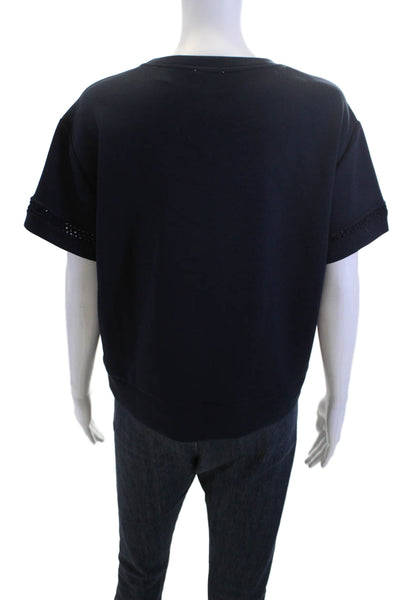 Elie Tahari Women Pullover Sweatshirts Dark Blue Crew Neck Short Sleeve Size M