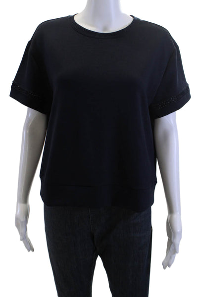 Elie Tahari Women Pullover Sweatshirt Dark Blue Crew Neck Short Sleeve Size M