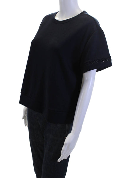 Elie Tahari Women Pullover Sweatshirt Dark Blue Crew Neck Short Sleeve Size M