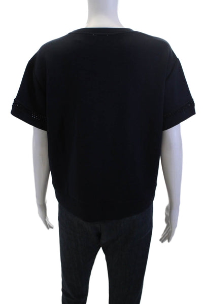 Elie Tahari Women Pullover Sweatshirt Dark Blue Crew Neck Short Sleeve Size M