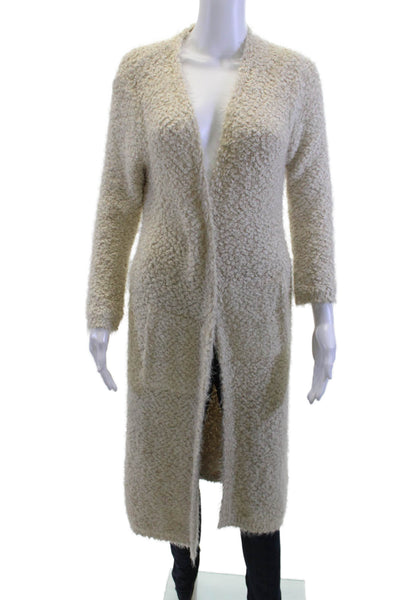 Elan Women Bohemian V-Neck Beige Coatigan Long Sleeve Size S