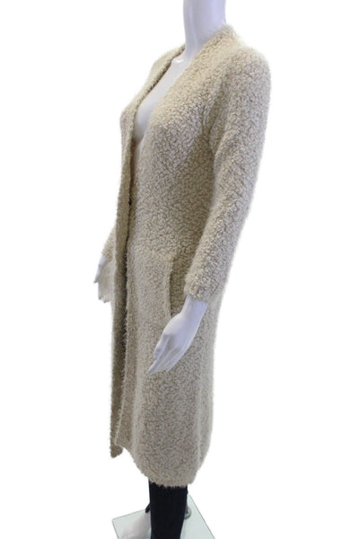 Elan Women Bohemian V-Neck Beige Coatigan Long Sleeve Size S