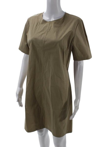 Theory Women Shift Dress Beige Short Sleeve Round Neck Size 10