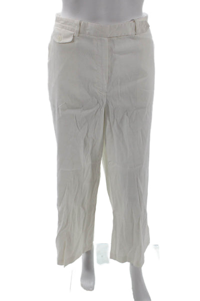 Theory Women Cropped Dress Pants White Linen Blend Button Size 8