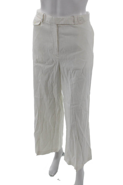 Theory Women Cropped Dress Pants White Linen Blend Button Size 8