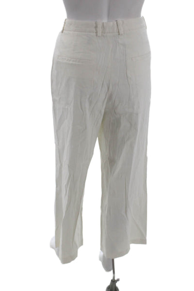 Theory Women Cropped Dress Pants White Linen Blend Button Size 8