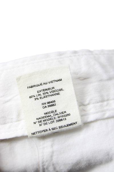 Theory Women Cropped Dress Pants White Linen Blend Button Size 8