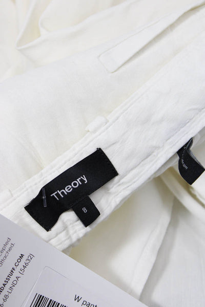 Theory Women Cropped Dress Pants White Linen Blend Button Size 8