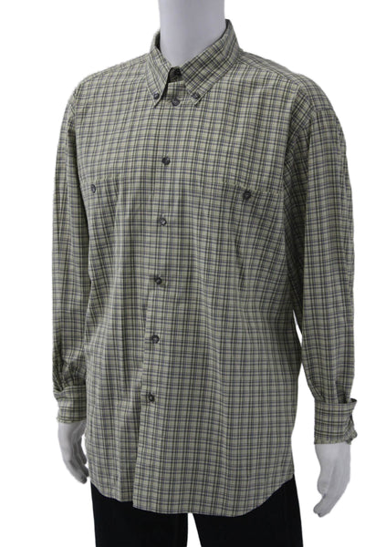 Ermenegildo Zegna Mens Cotton Collared Plaid Button Down Shirt Green Size 1X