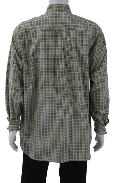 Ermenegildo Zegna Mens Cotton Collared Plaid Button Down Shirt Green Size 1X