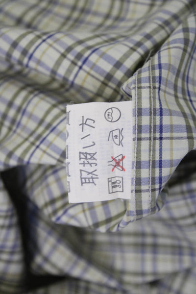 Ermenegildo Zegna Mens Cotton Collared Plaid Button Down Shirt Green Size 1X