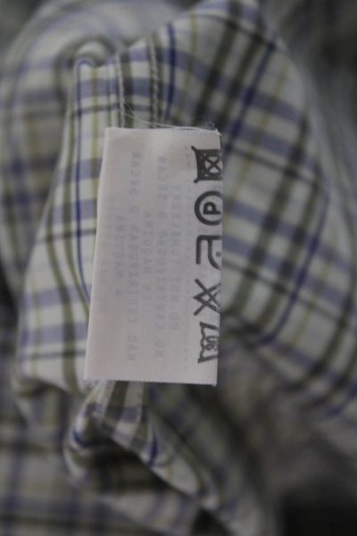 Ermenegildo Zegna Mens Cotton Collared Plaid Button Down Shirt Green Size 1X