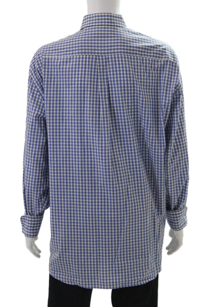 Peter Millar Mens Cotton Collared Gingham Print Button Down Shirt Blue Size 1X