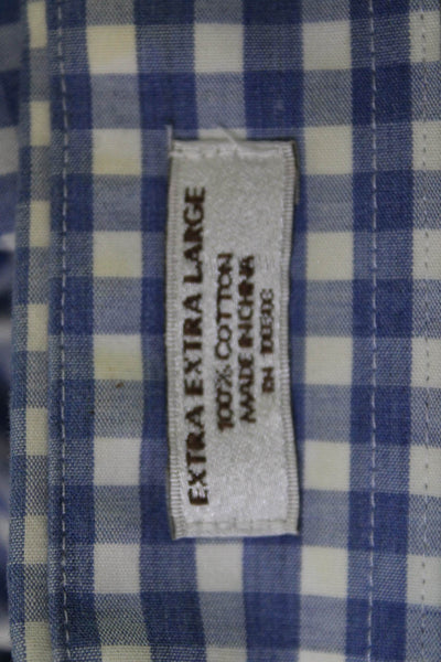 Peter Millar Mens Cotton Collared Gingham Print Button Down Shirt Blue Size 1X